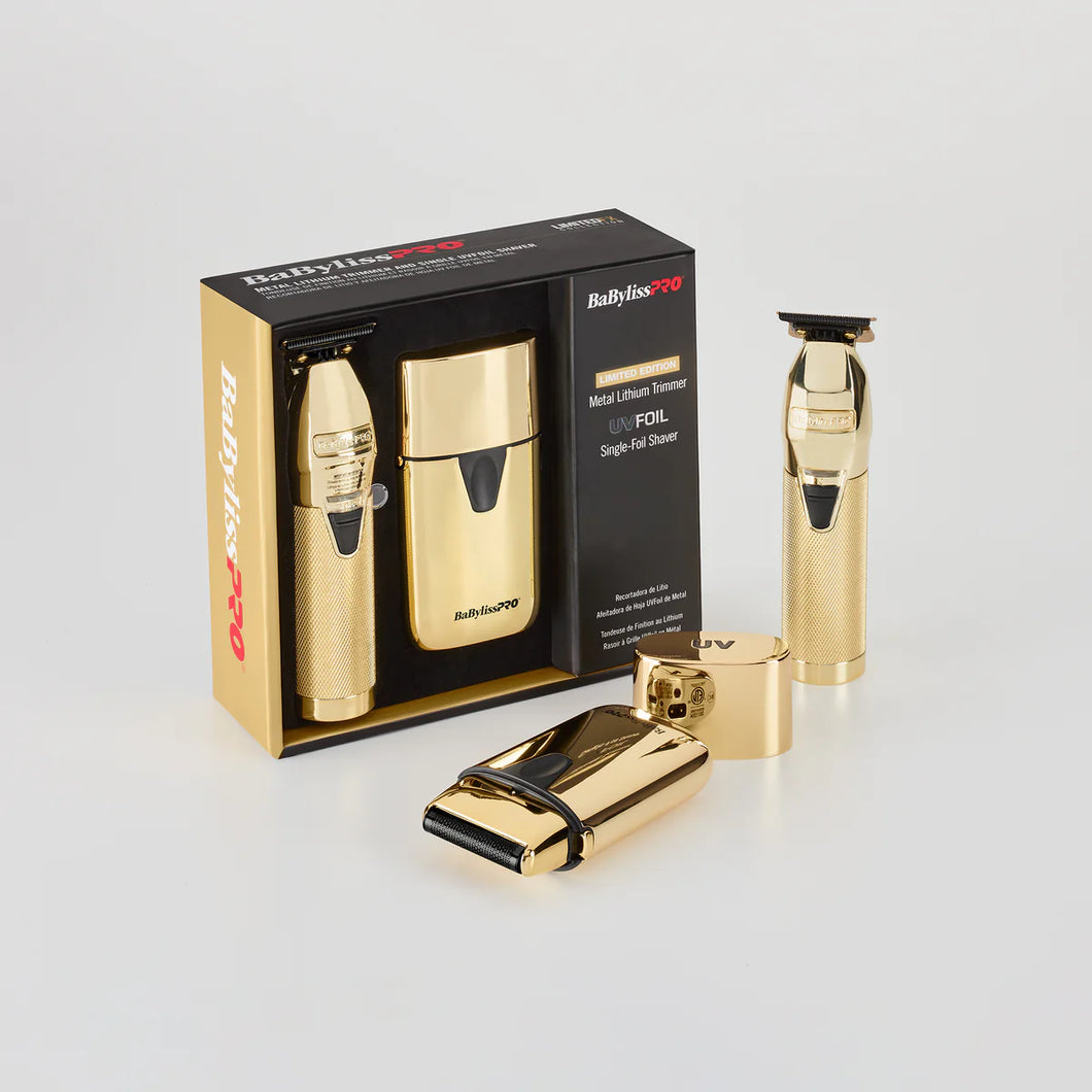 BaByliss PRO Limited Edition Gold FX Trimmer & UV Single-Foil Shaver S –  Barber Supply & Co.