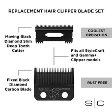 StyleCraft Fixed Black Diamond Carbon DLC Faper Blade w/ Moving Slim Deep Tooth Cutter (SC520B)
